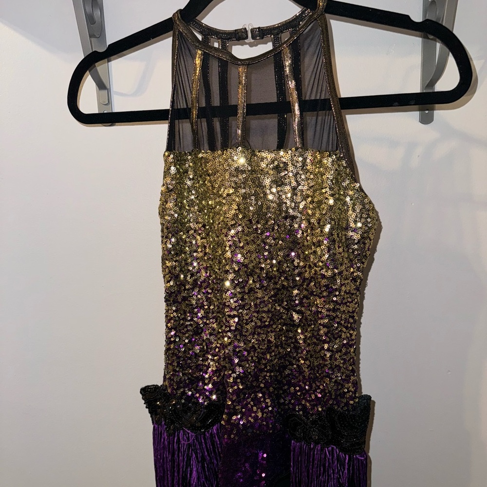 Sparkly Dance Costume with Purple Fringe